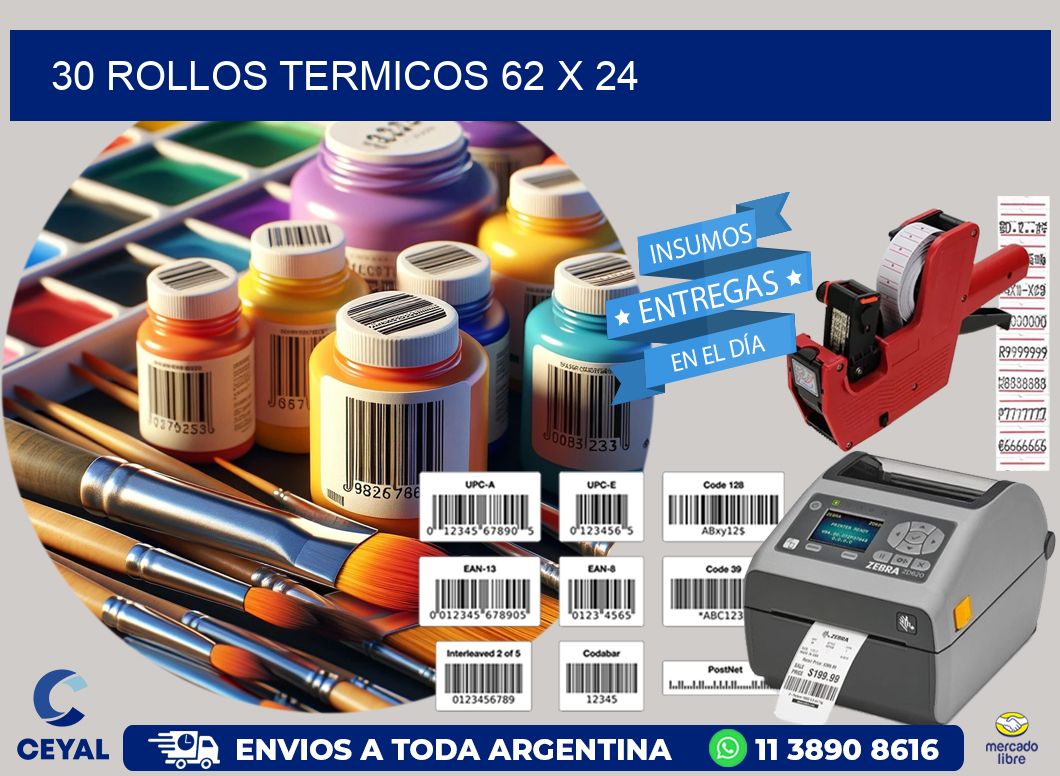 30 ROLLOS TERMICOS 62 x 24