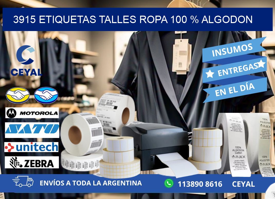 3915 ETIQUETAS TALLES ROPA 100 % ALGODON
