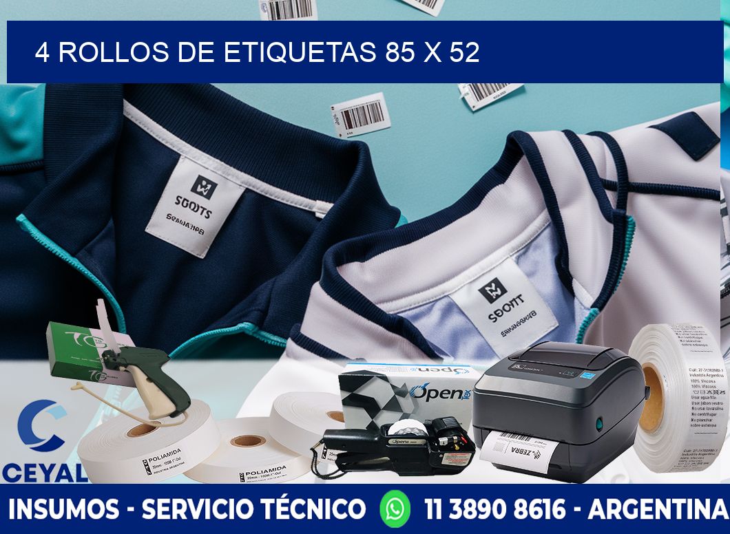 4 ROLLOS DE ETIQUETAS 85 x 52