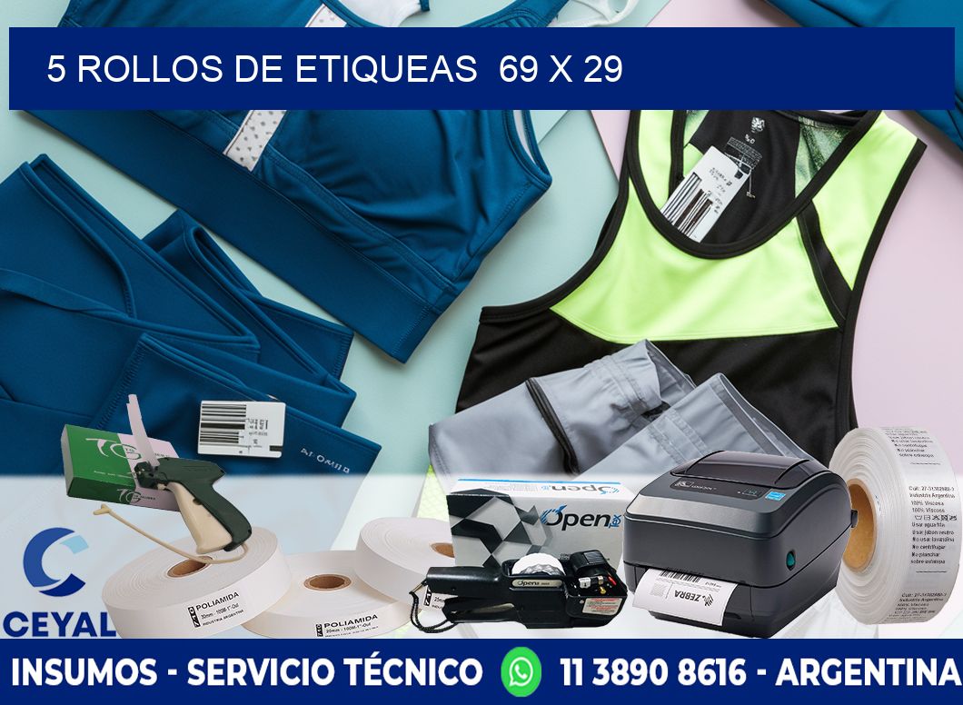 5 ROLLOS DE ETIQUEAS  69 x 29