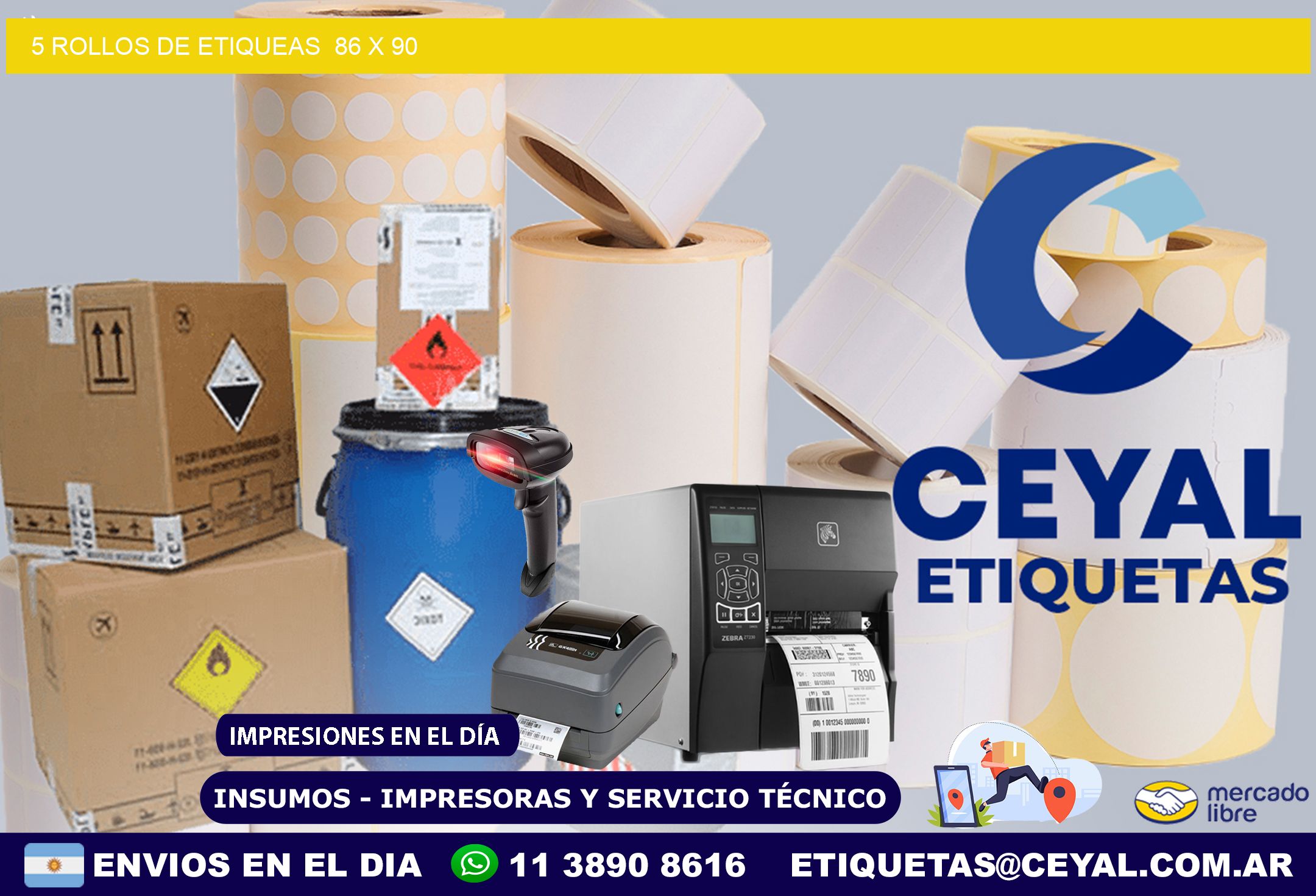 5 ROLLOS DE ETIQUEAS  86 x 90