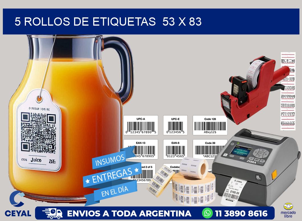 5 ROLLOS DE ETIQUETAS  53 x 83