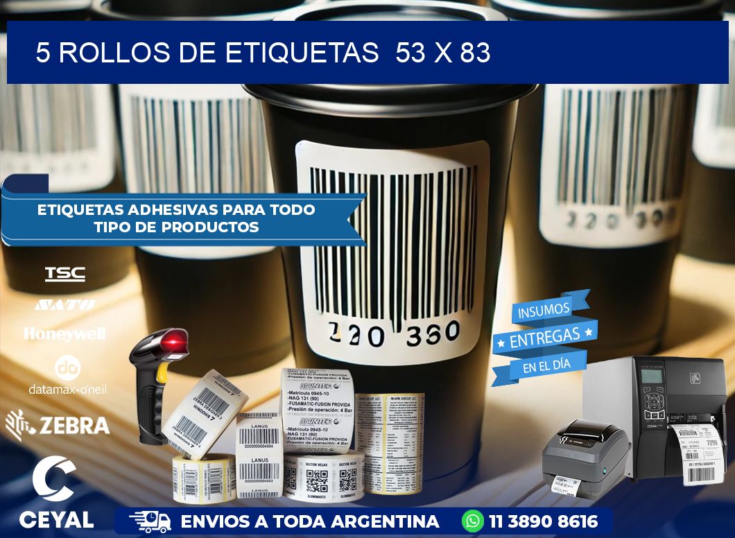 5 ROLLOS DE ETIQUETAS  53 x 83