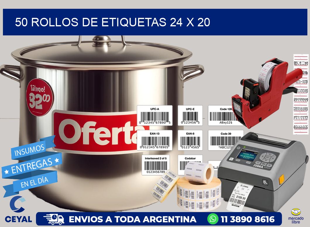 50 ROLLOS DE ETIQUETAS 24 x 20