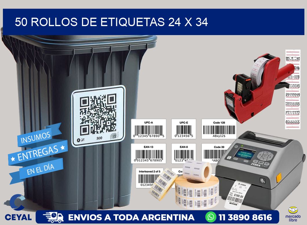 50 ROLLOS DE ETIQUETAS 24 x 34