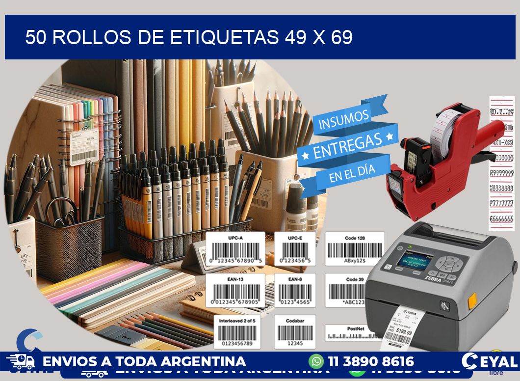 50 ROLLOS DE ETIQUETAS 49 x 69