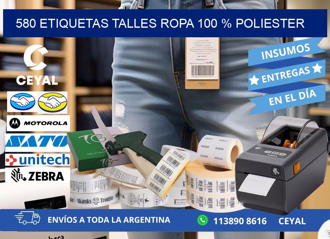 580 ETIQUETAS TALLES ROPA 100 % POLIESTER