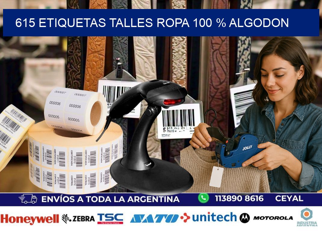 615 ETIQUETAS TALLES ROPA 100 % ALGODON