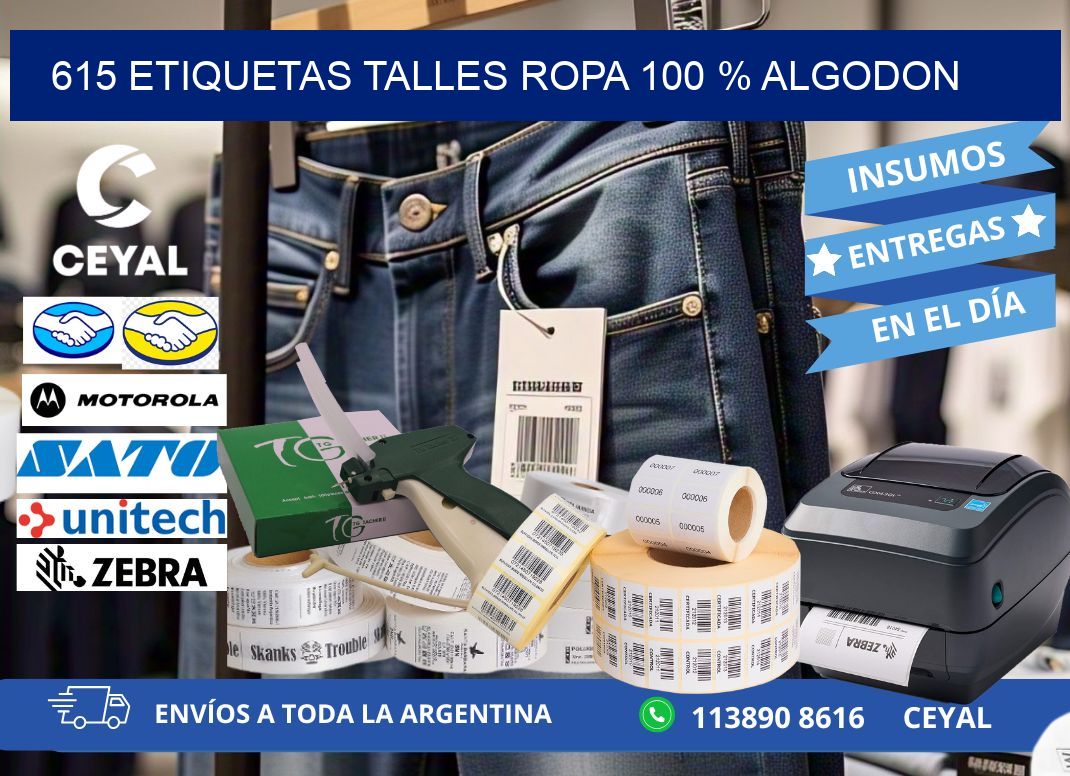 615 ETIQUETAS TALLES ROPA 100 % ALGODON