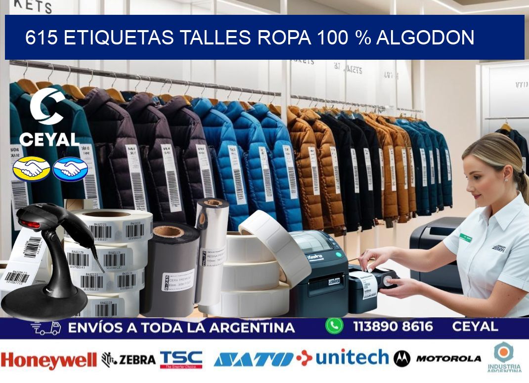 615 ETIQUETAS TALLES ROPA 100 % ALGODON