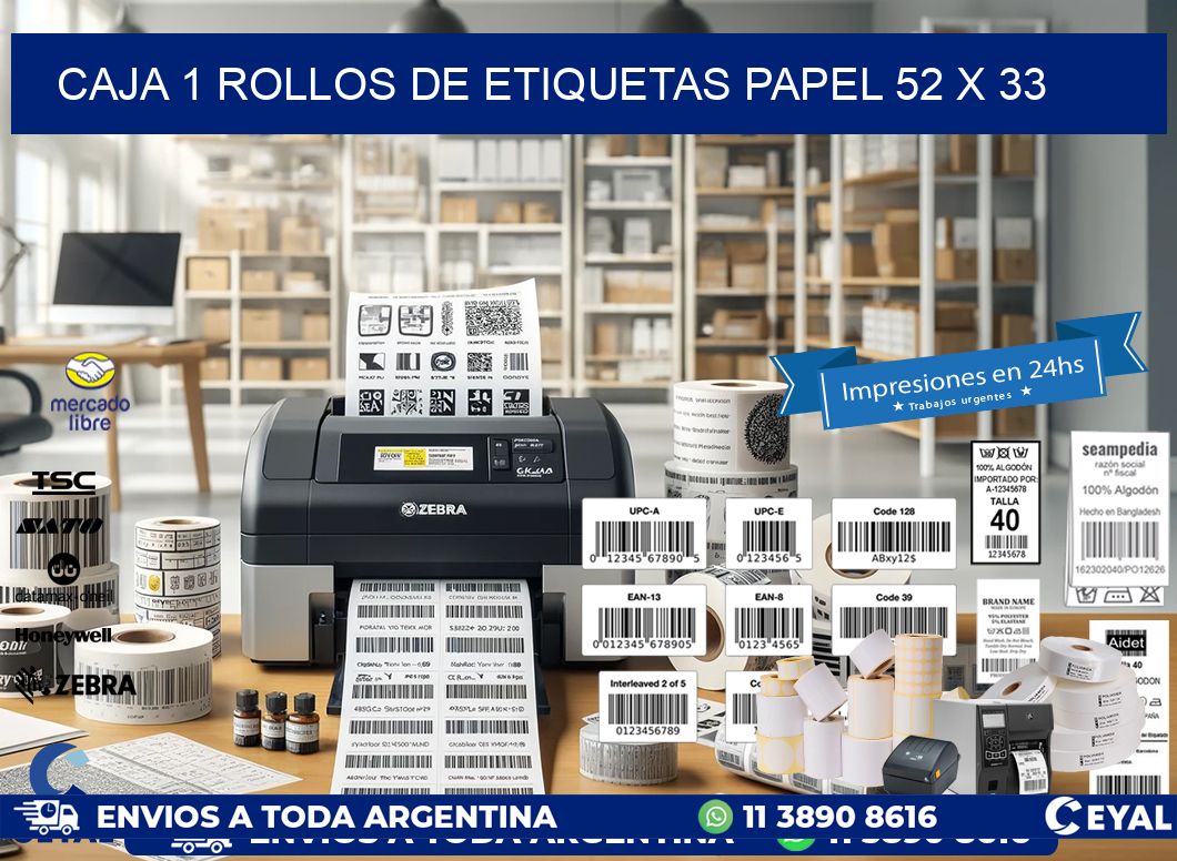 CAJA 1 ROLLOS DE ETIQUETAS PAPEL 52 x 33