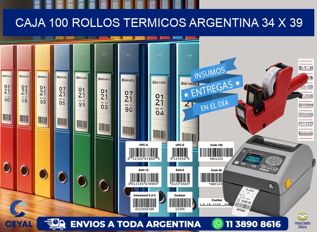 CAJA 100 ROLLOS TERMICOS ARGENTINA 34 x 39