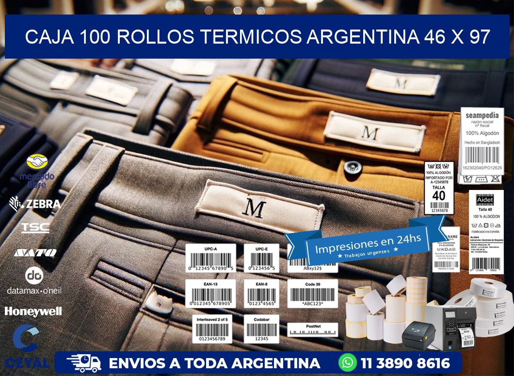 CAJA 100 ROLLOS TERMICOS ARGENTINA 46 x 97