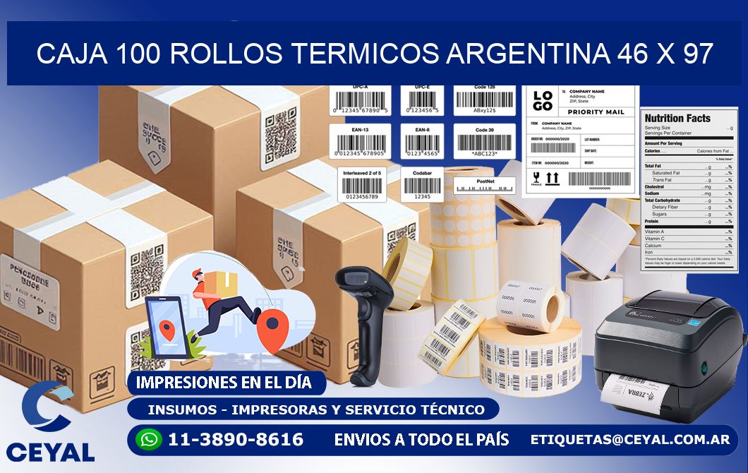 CAJA 100 ROLLOS TERMICOS ARGENTINA 46 x 97