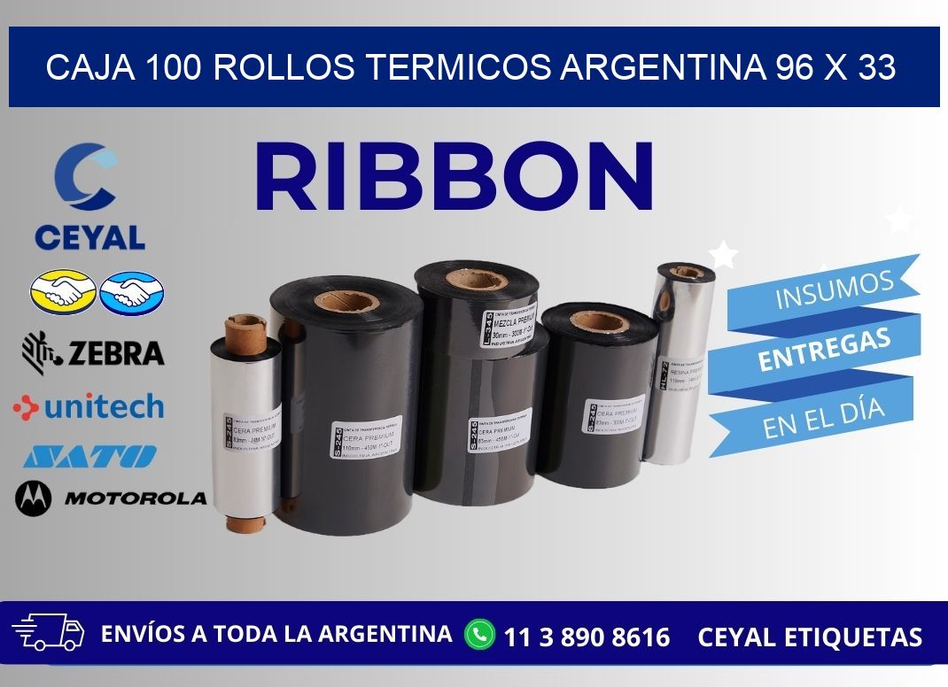 CAJA 100 ROLLOS TERMICOS ARGENTINA 96 x 33