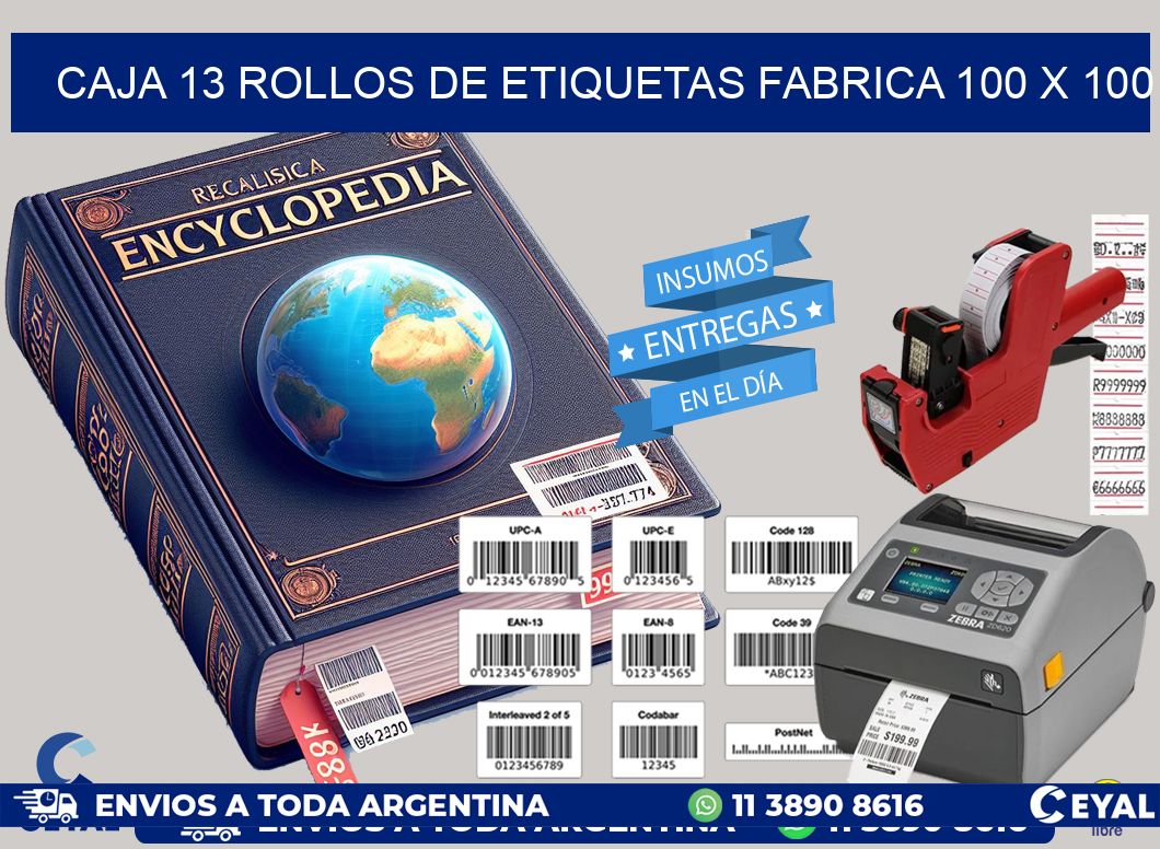 CAJA 13 ROLLOS DE ETIQUETAS FABRICA 100 x 100