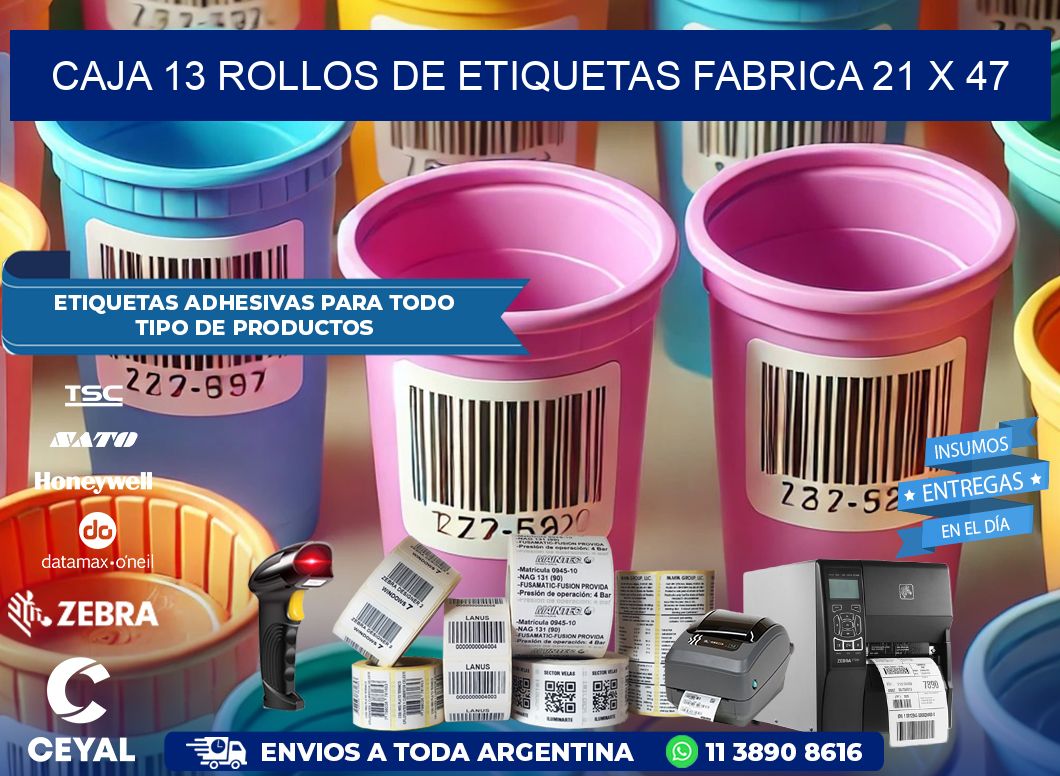 CAJA 13 ROLLOS DE ETIQUETAS FABRICA 21 x 47