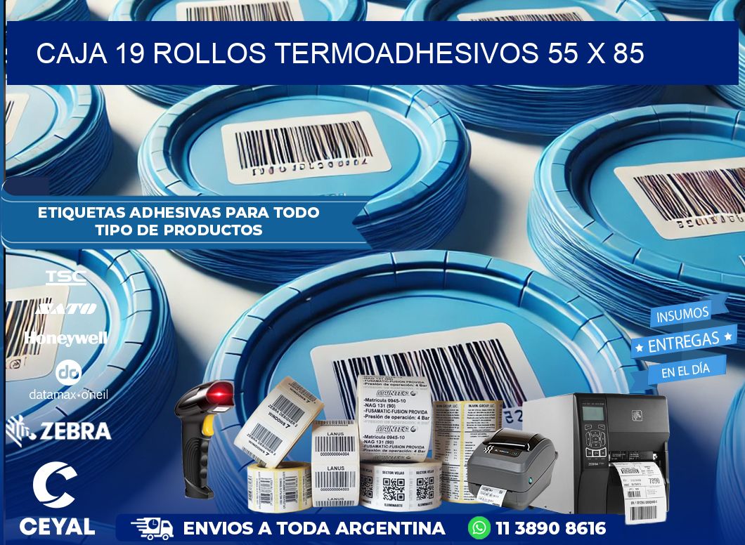 CAJA 19 ROLLOS TERMOADHESIVOS 55 x 85