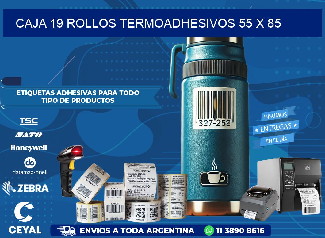 CAJA 19 ROLLOS TERMOADHESIVOS 55 x 85