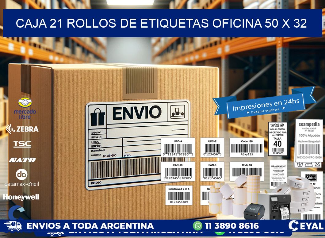 CAJA 21 ROLLOS DE ETIQUETAS OFICINA 50 x 32