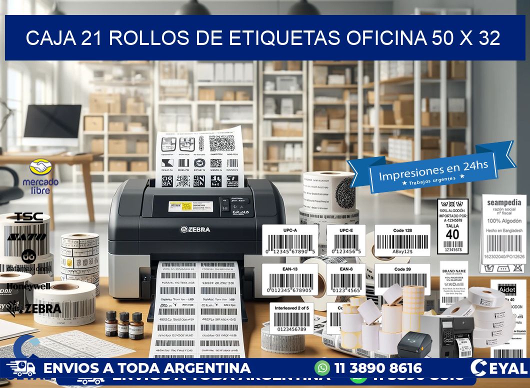 CAJA 21 ROLLOS DE ETIQUETAS OFICINA 50 x 32