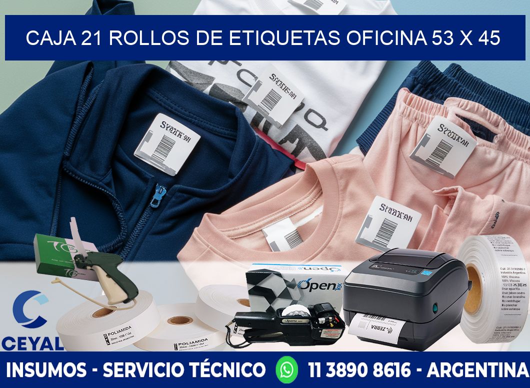CAJA 21 ROLLOS DE ETIQUETAS OFICINA 53 x 45