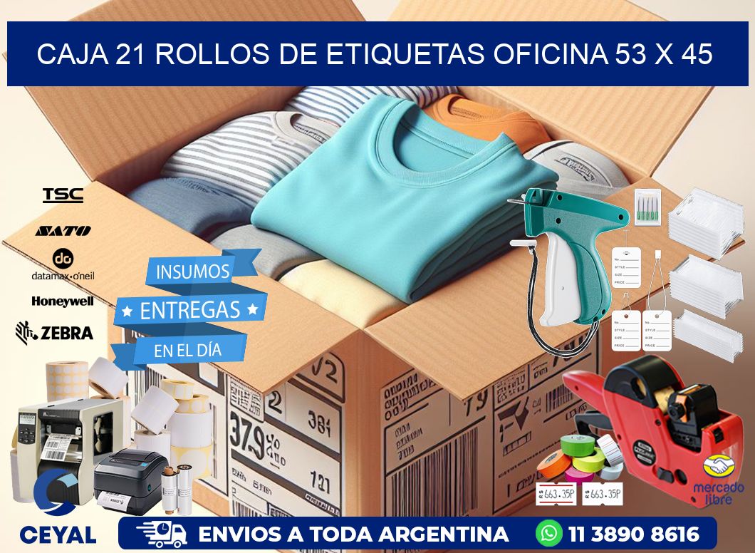 CAJA 21 ROLLOS DE ETIQUETAS OFICINA 53 x 45
