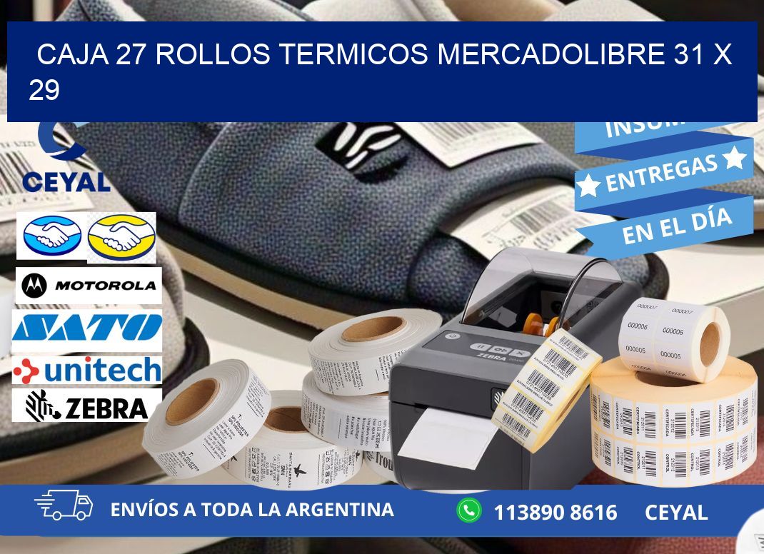 CAJA 27 ROLLOS TERMICOS MERCADOLIBRE 31 x 29