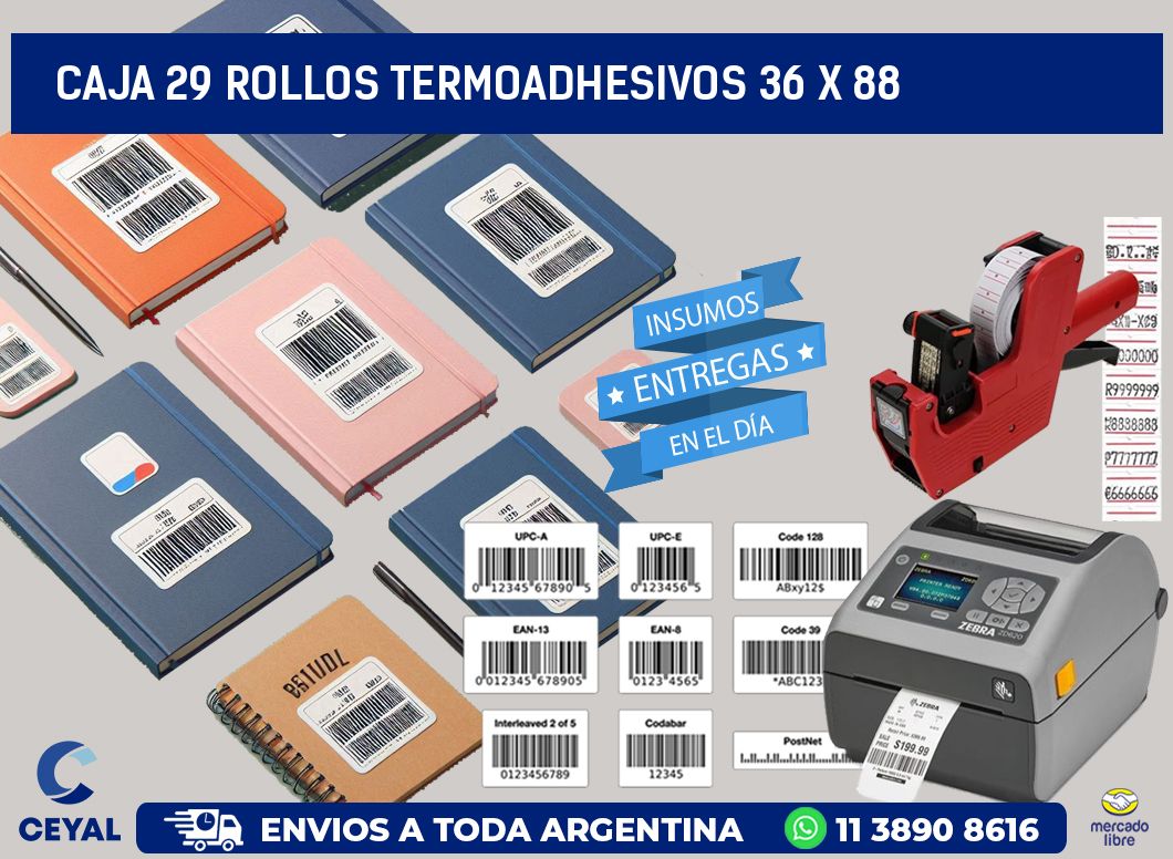 CAJA 29 ROLLOS TERMOADHESIVOS 36 x 88