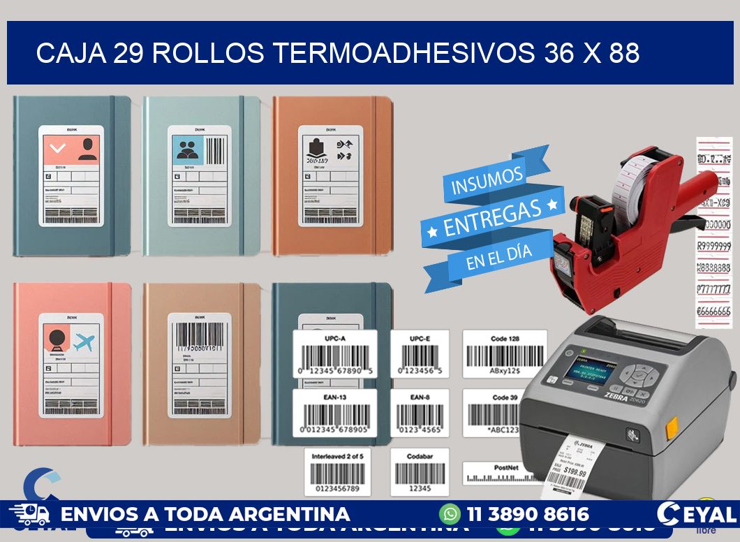 CAJA 29 ROLLOS TERMOADHESIVOS 36 x 88