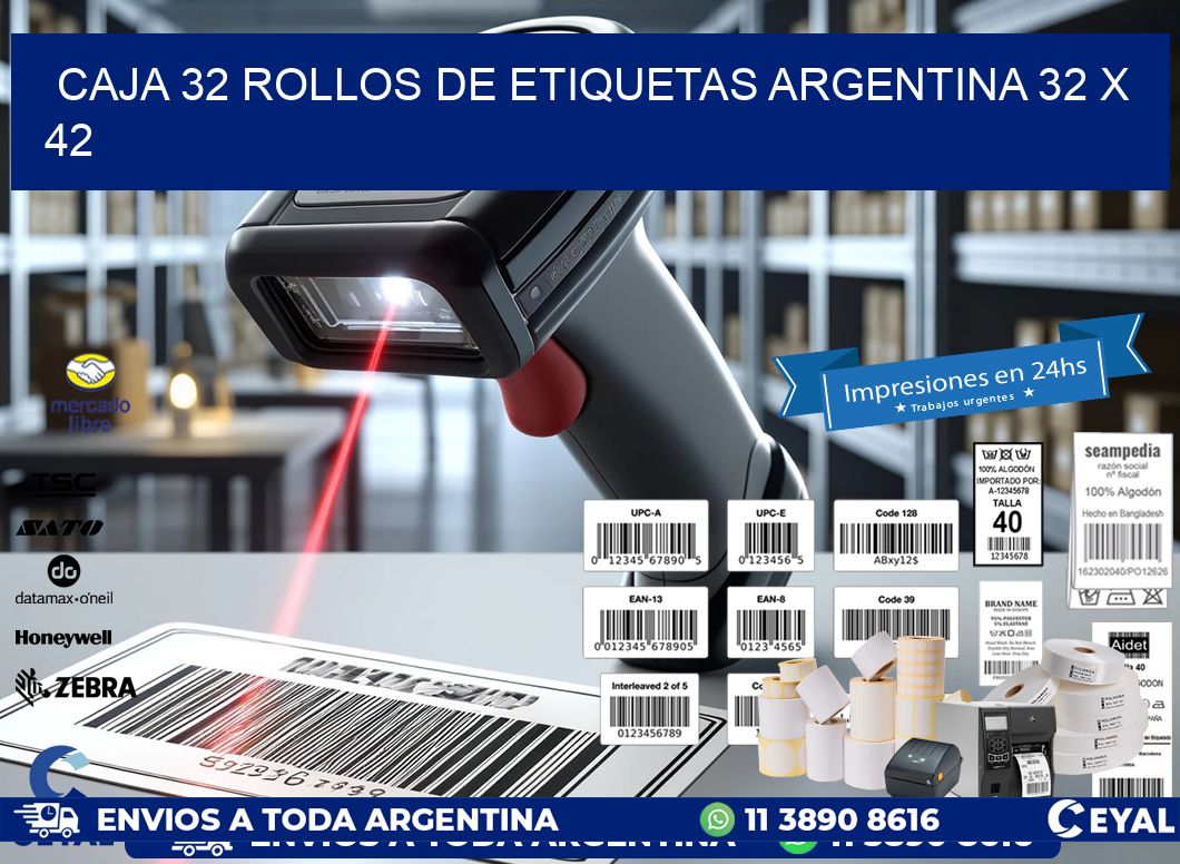 CAJA 32 ROLLOS DE ETIQUETAS ARGENTINA 32 x 42