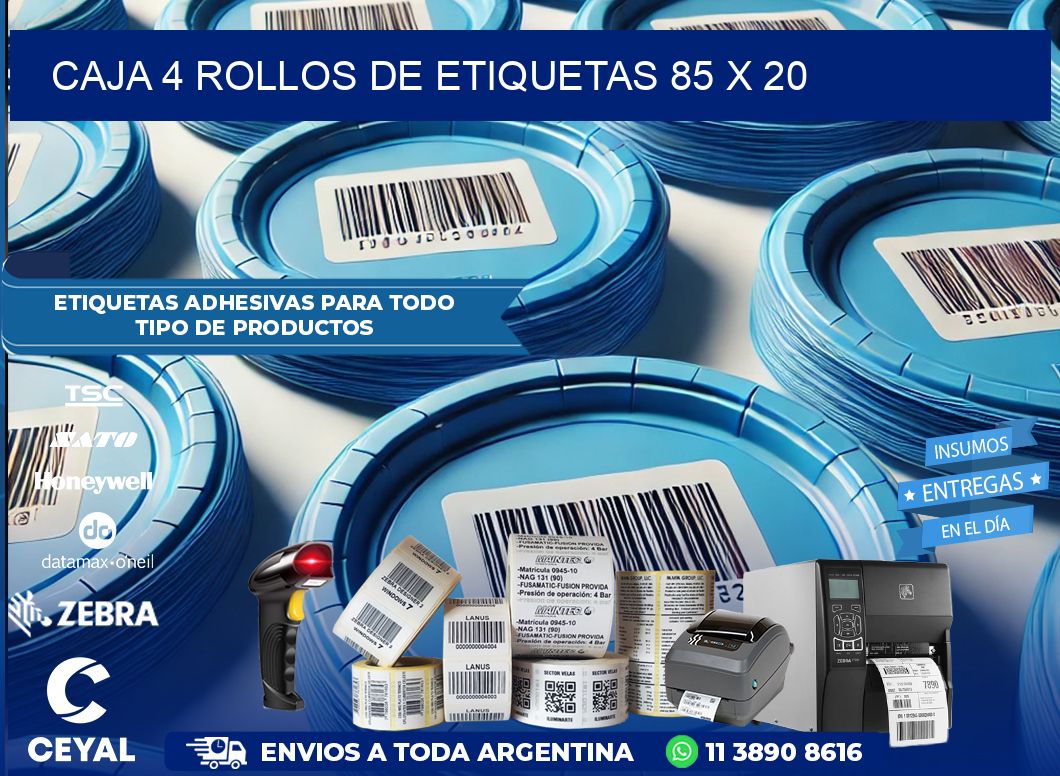 CAJA 4 ROLLOS DE ETIQUETAS 85 x 20