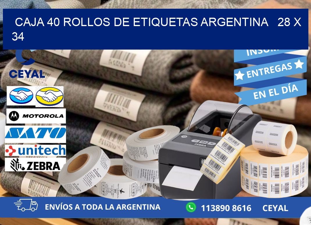 CAJA 40 ROLLOS DE ETIQUETAS ARGENTINA   28 x 34