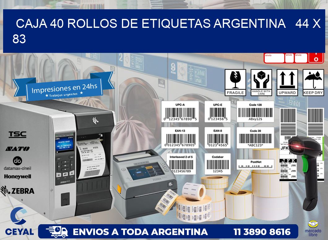 CAJA 40 ROLLOS DE ETIQUETAS ARGENTINA   44 x 83