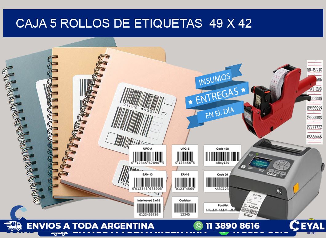 CAJA 5 ROLLOS DE ETIQUETAS  49 x 42