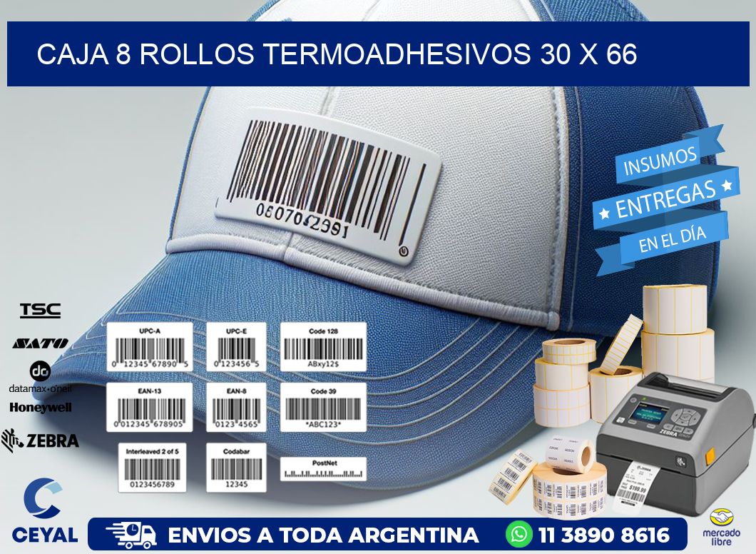 CAJA 8 ROLLOS TERMOADHESIVOS 30 x 66