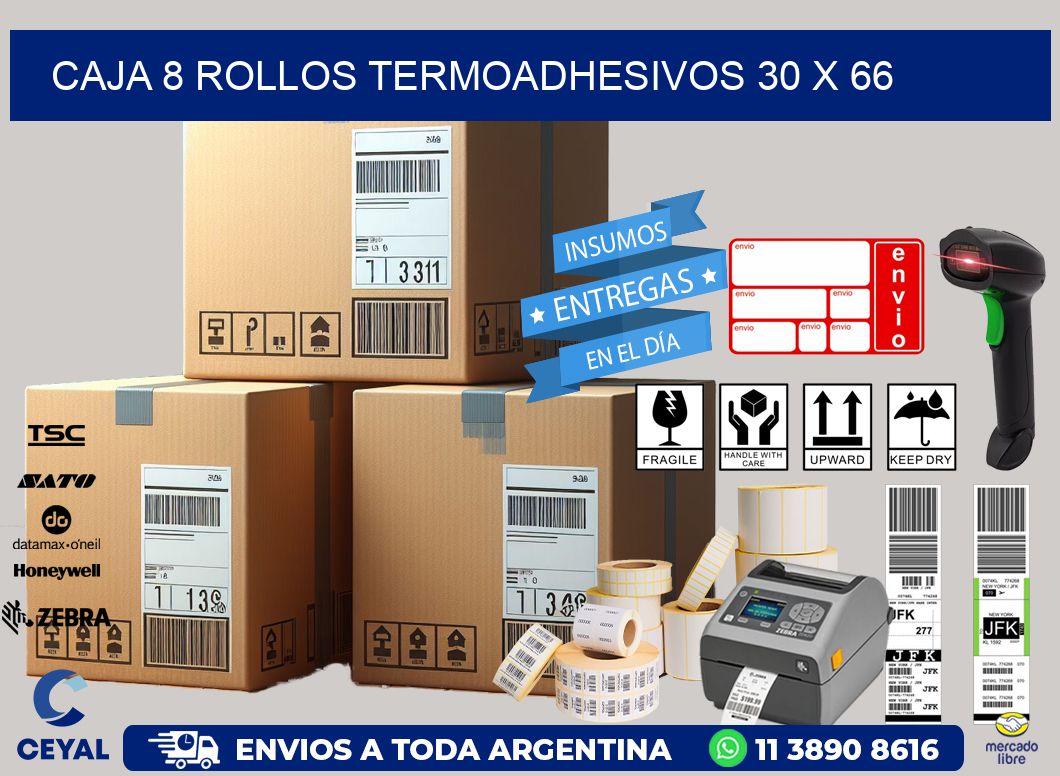 CAJA 8 ROLLOS TERMOADHESIVOS 30 x 66