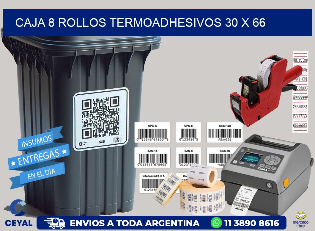 CAJA 8 ROLLOS TERMOADHESIVOS 30 x 66