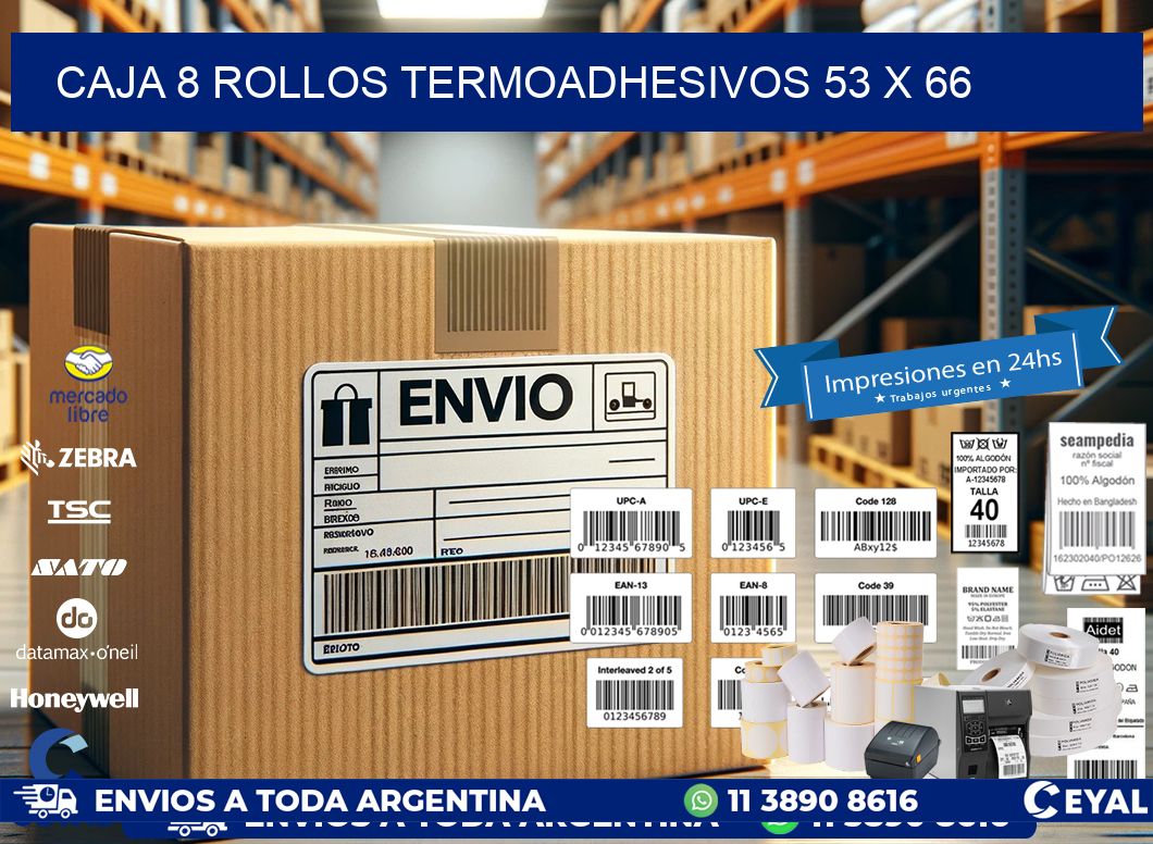 CAJA 8 ROLLOS TERMOADHESIVOS 53 x 66