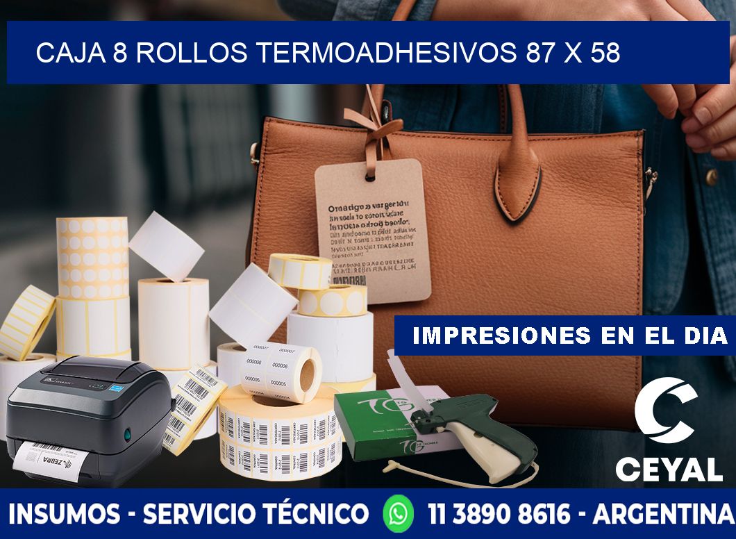 CAJA 8 ROLLOS TERMOADHESIVOS 87 x 58