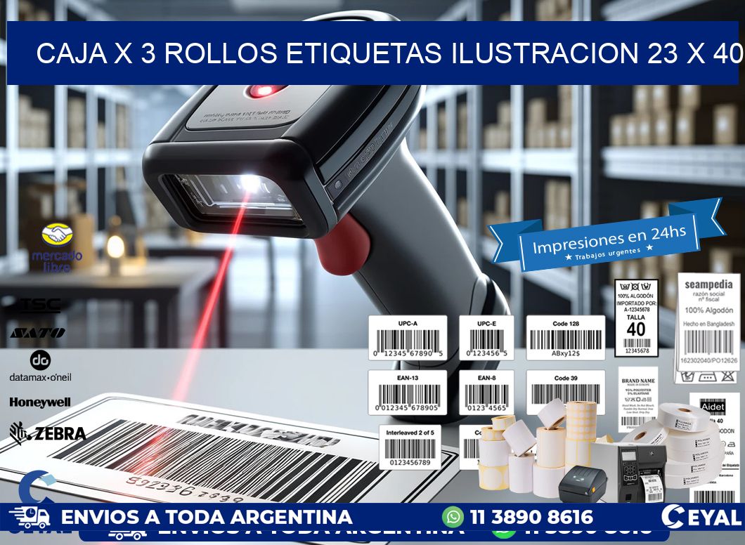 Caja X 3 Rollos Etiquetas Ilustracion 23 x 40