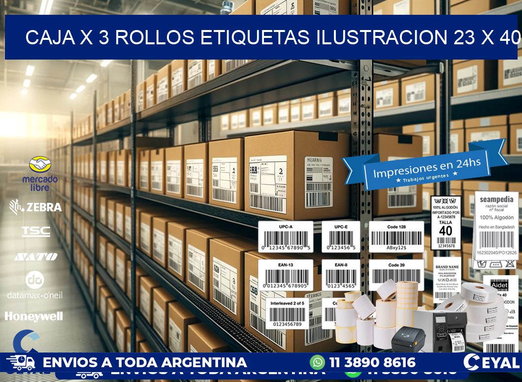 Caja X 3 Rollos Etiquetas Ilustracion 23 x 40