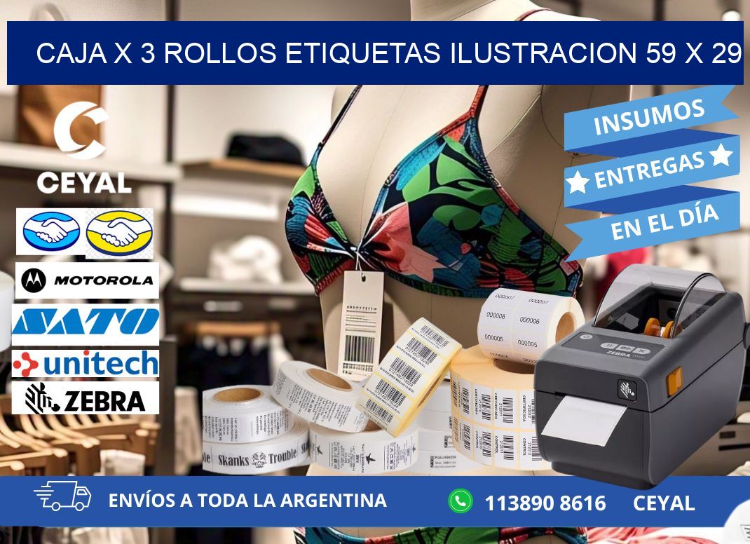 Caja X 3 Rollos Etiquetas Ilustracion 59 x 29