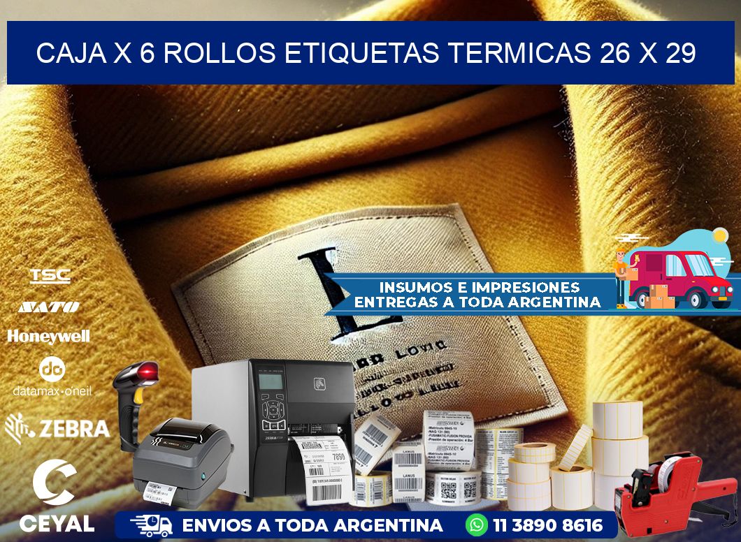 Caja X 6 Rollos Etiquetas termicas 26 x 29