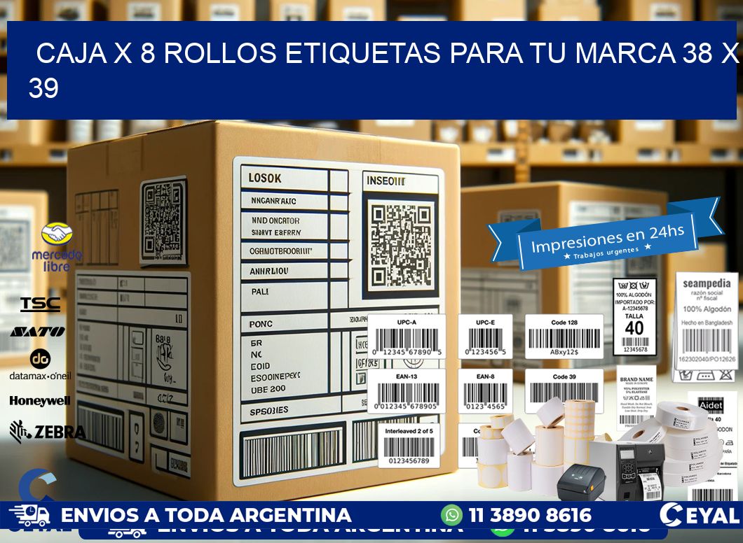 Caja X 8 Rollos Etiquetas para tu marca 38 x 39