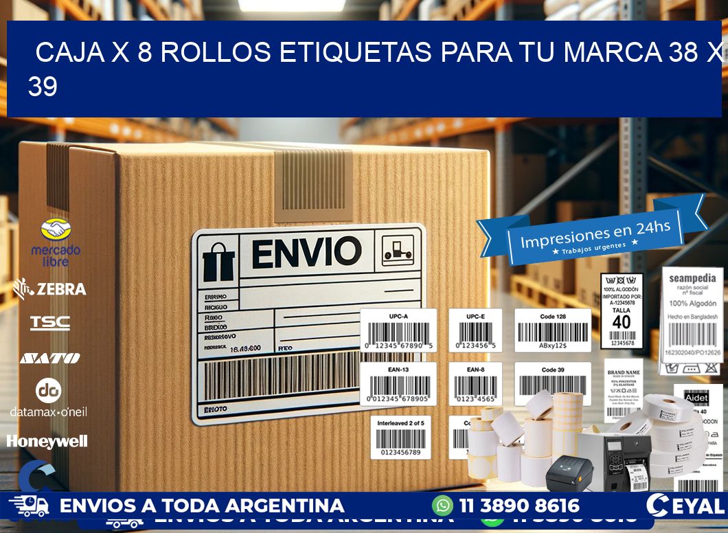 Caja X 8 Rollos Etiquetas para tu marca 38 x 39