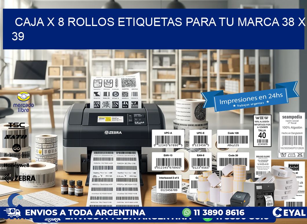 Caja X 8 Rollos Etiquetas para tu marca 38 x 39