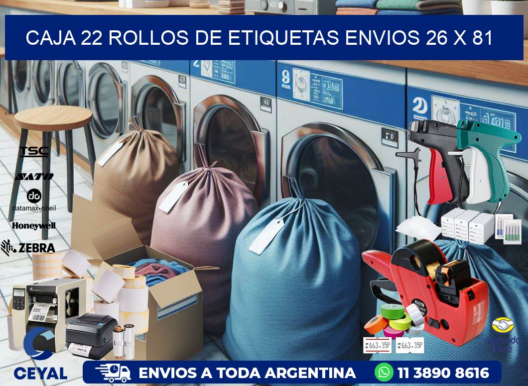 CAJA 22 ROLLOS DE ETIQUETAS ENVIOS 26 x 81