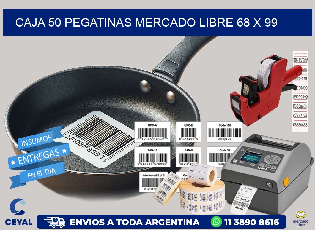 CAJA 50 PEGATINAS MERCADO LIBRE 68 x 99