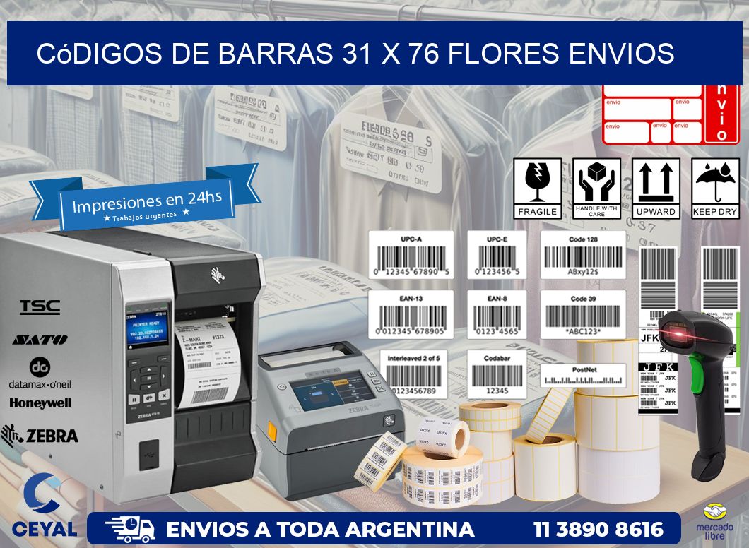 Códigos de Barras 31 x 76 flores envios